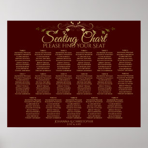 Gold & Auburn Brown 17 Table Wedding Seating Chart