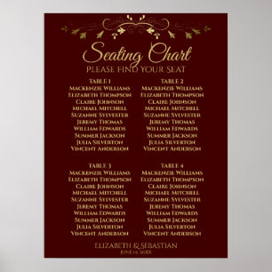 Gold & Auburn Brown 4 Table Wedding Seating Chart