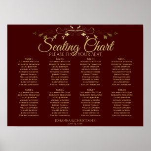 Gold & Auburn Brown 8 Table Wedding Seating Chart
