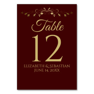 Gold & Auburn Brown Vintage Border Elegant Wedding Table Number