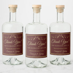 Gold & Auburn Brown Wedding Thank You Liquor Bottle Label