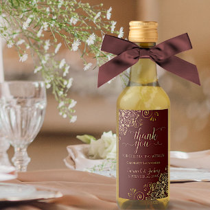 Gold & Auburn Brown Wedding Thank You Mini Wine Label