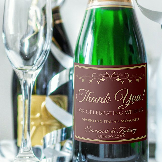 Gold & Auburn Brown Wedding Thank You Sparkling Wine Label (Creator Uploaded)
