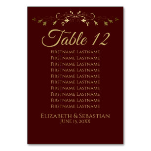 Gold & Auburn Simple Elegant Wedding Seating Chart Table Number