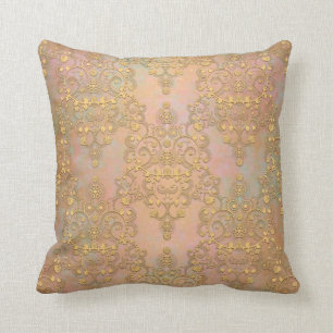 Gold Aurora Fancy Antique Lace Damask Cushion