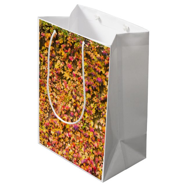 Gold autumn colours ivy wall medium gift bag (Back Angled)