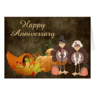 Gold Autumn Cute Turkey Couple Happy Anniversary