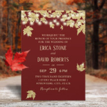 Gold Autumn Leaves Burgundy Red Fall Wedding