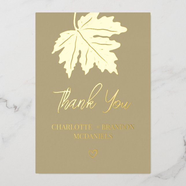  Gold Autumn Maple Leaf Wedding Thank You   (Front)