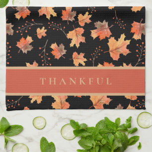 Gold Autumn Maple Leaves Custom Black Tea Towel