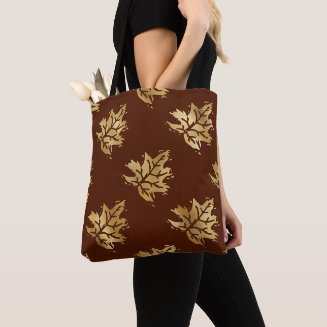 Gold Autumn Pattern Tote Bag (Close Up)