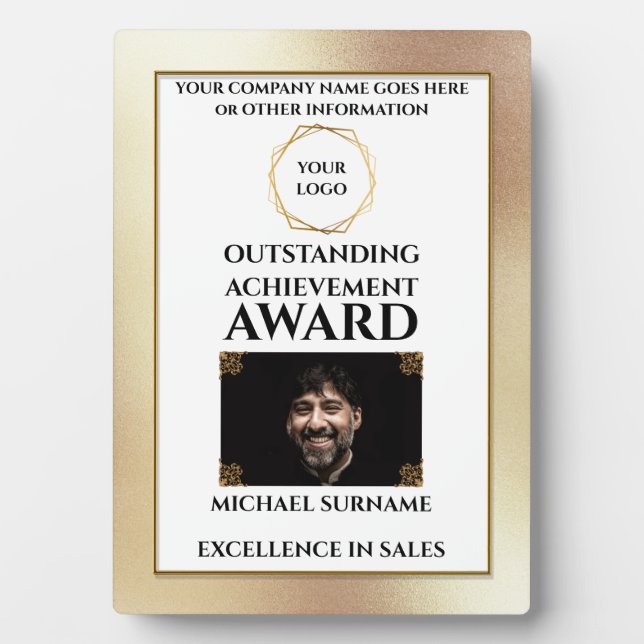 Gold award DIY logo recognition employee Plaque (Front)