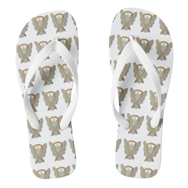 Gold Awareness Ribbon Angel Custom Flip Flops (Footbed)