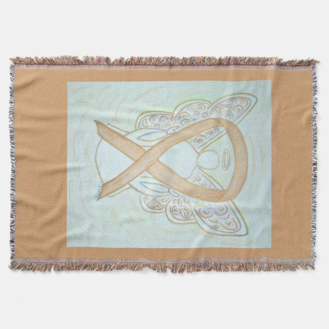 Gold Awareness Ribbon Angel Custom Throw Blanket (Front)