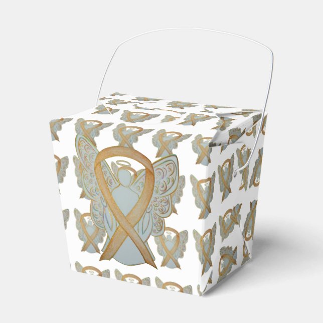 Gold Awareness Ribbon Angel Take Out Favour Boxes (Front Side)