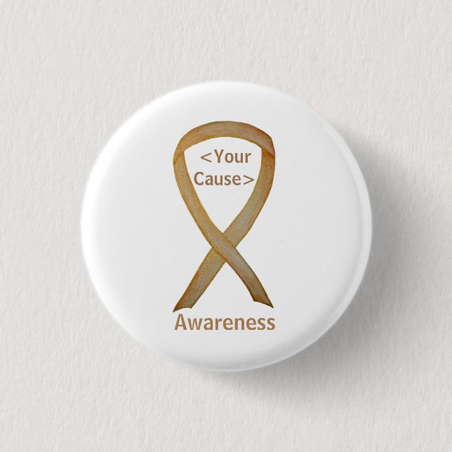 Gold Awareness Ribbon Childhood Cancer Pin Buttons (Front)