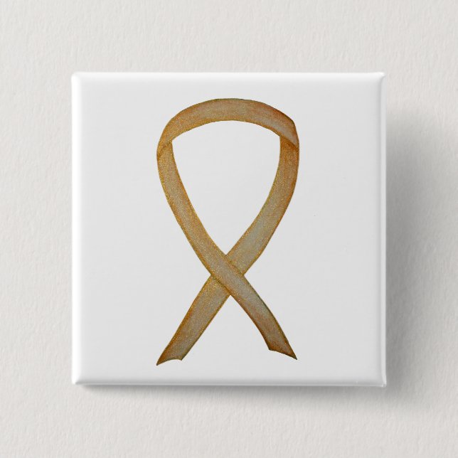 Gold Awareness Ribbon Custom Art Pin (Front)