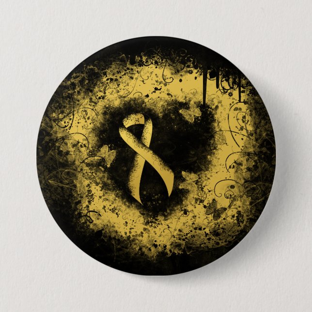 Gold Awareness Ribbon Grunge Heart 7.5 Cm Round Badge (Front)