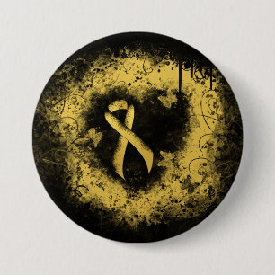 Gold Awareness Ribbon Grunge Heart 7.5 Cm Round Badge