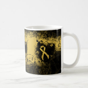 Gold Awareness Ribbon Grunge Heart Coffee Mug