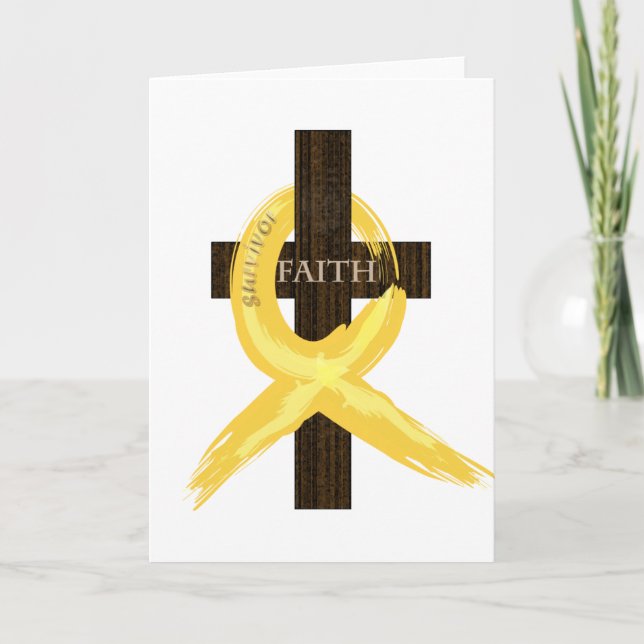 Gold Awareness Ribbon on Cross Card (Front)