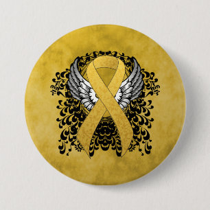 Gold Awareness Ribbon with Wings 7.5 Cm Round Badge