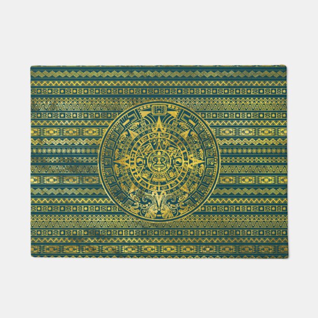 Gold  Aztec Inca Mayan Calendar Doormat (Front)