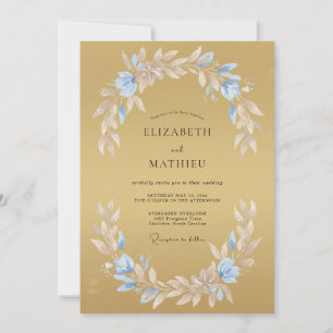 Gold Azure Leafy Wedding Invitation