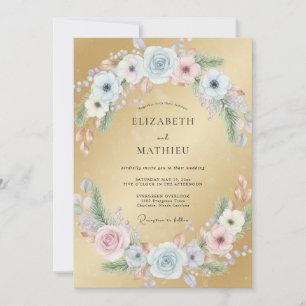 Gold Azure Ranunculus Eucalyptus Wedding Invitation