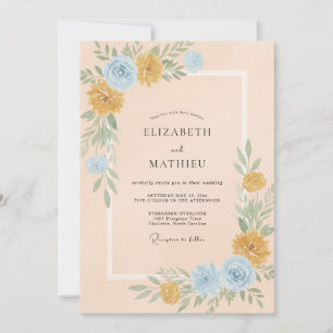 Gold Azure Wildflower Wedding Invitation