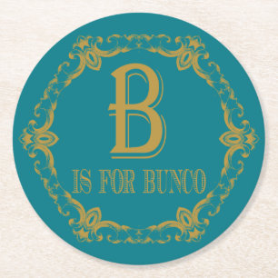 Gold B Is For Bunco Round Paper Coaster