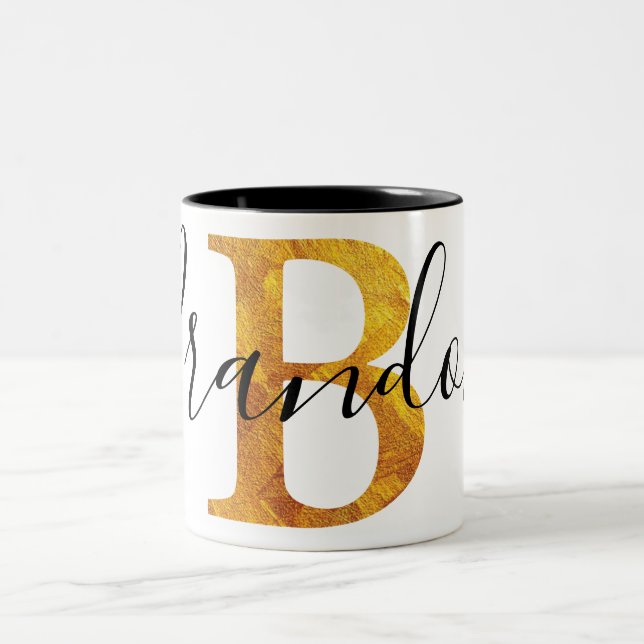Gold 'B' Monogram w/ Personalised Name Two-Tone Coffee Mug (Center)
