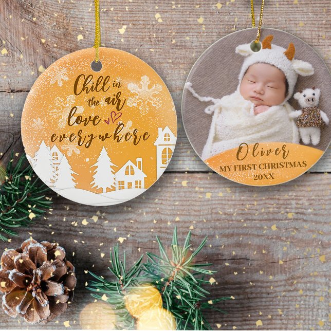 Gold Baby 1st Christmas Warm Quote Custom Photo  Ornament (Creator Uploaded)