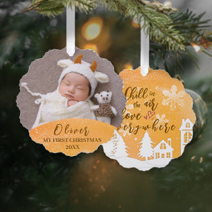 Gold Baby 1st Christmas Warm Quote Custom Photo  Tree Decoration Card