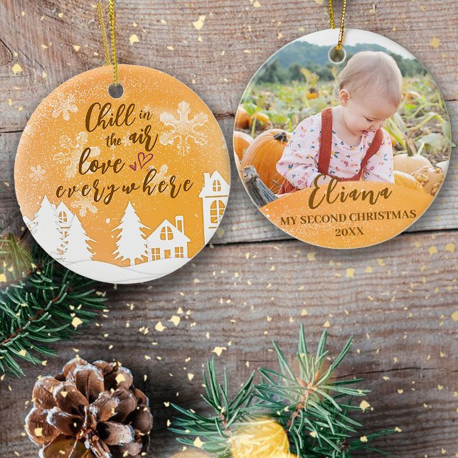 Gold Baby 2nd Christmas Warm Quote Photo Ornament (Creator Uploaded)