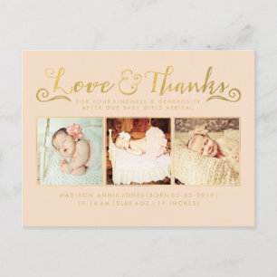 Gold Baby Birth Announcement Sip & See Postcard