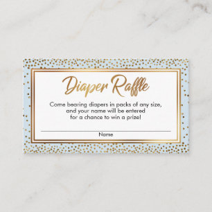 Gold, Baby Blue Confetti Diaper Raffle Ticket Card