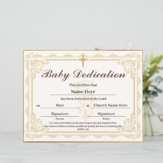 Gold Baby Dedication Certificate