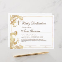 Gold Baby Dedication Certificate, Baptism