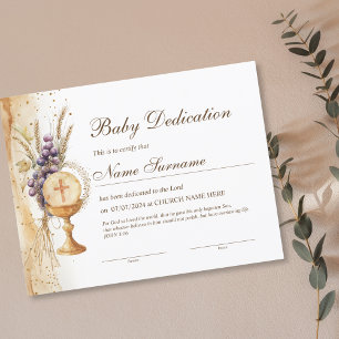 Gold Baby Dedication Certificate, Baptism
