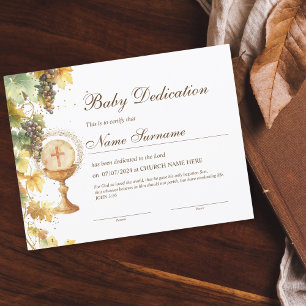 Gold Baby Dedication Certificate, Baptism