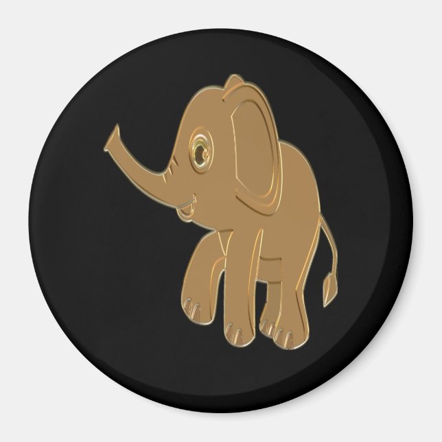 Gold baby elephant looking into the sky magnet (Front)