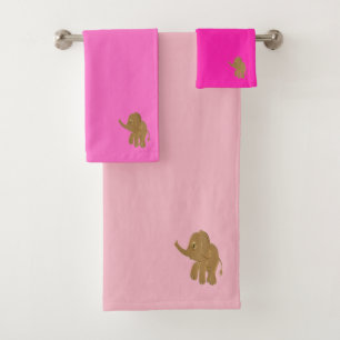 Gold baby elephant looking into the sky(pink) bath towel set