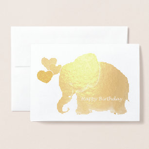 Gold Baby Elephant With Balloons Happy Birthday Foil Card