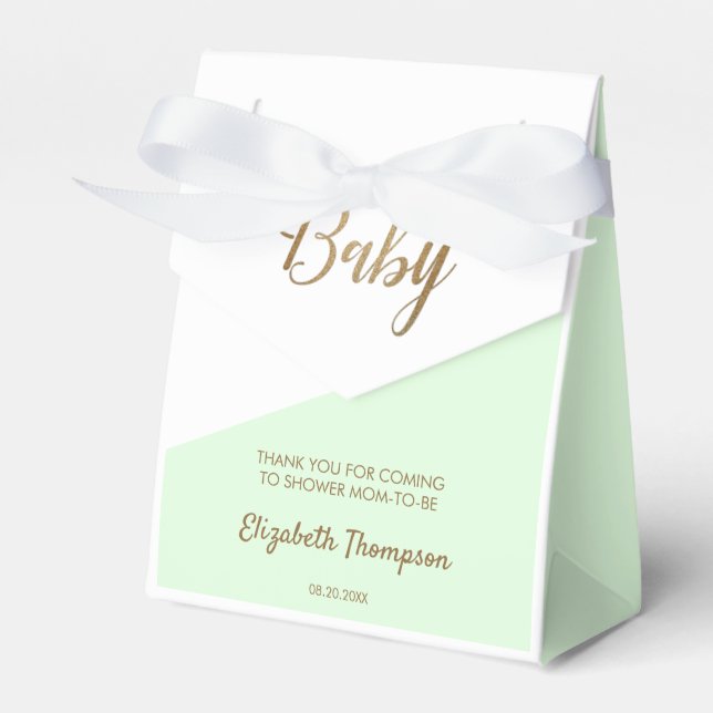 Gold Baby Green Personalised Baby Shower Favour Bo Favour Box (Front Side)