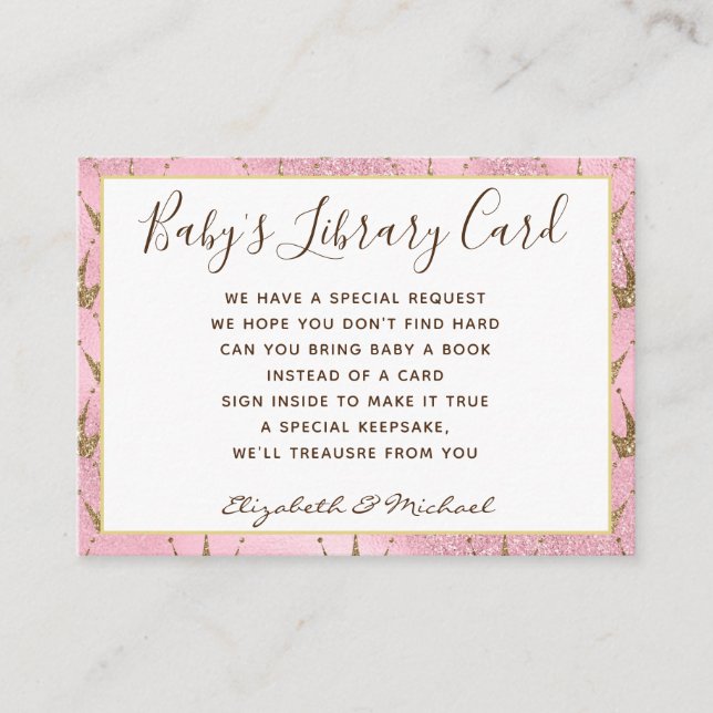 Gold Baby Library Book Request Pink Gold Princess Enclosure Card (Front)