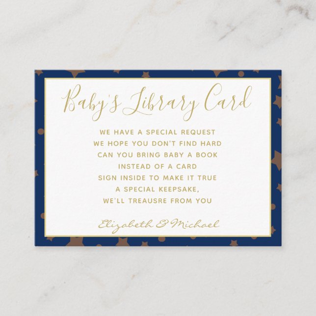 Gold Baby Library Book Request Twinkle Star Blue Enclosure Card (Front)