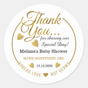 Gold Baby Shower Spread Love Hand Sanitizer Favou Classic Round Sticker