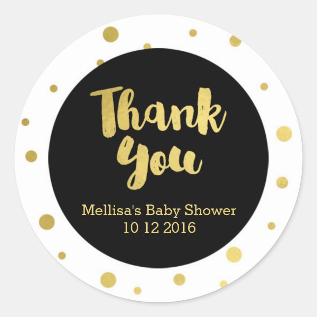 Gold Baby Shower Thank You Favour Sticker (Front)