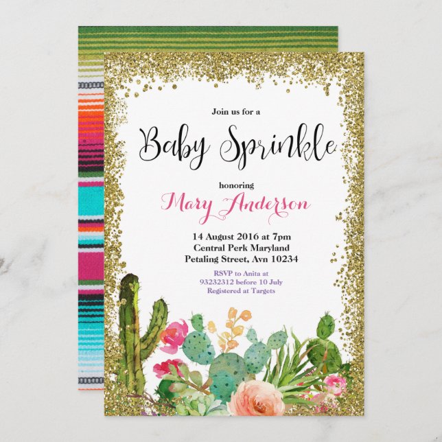 Gold Baby Sprinkle Invitations (Front/Back)